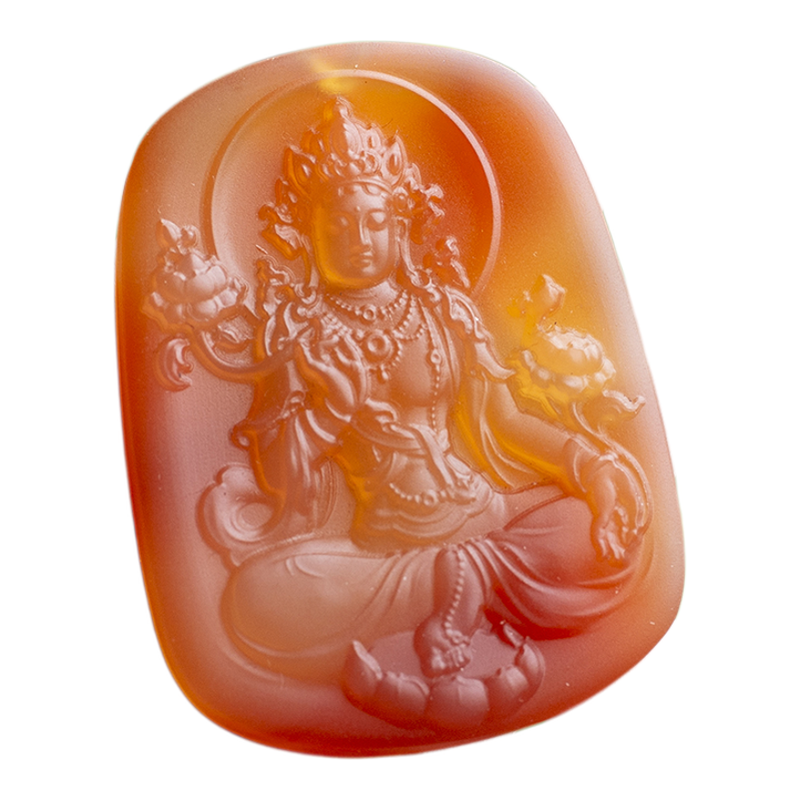 天然红玛瑙观音吊坠度母项链
