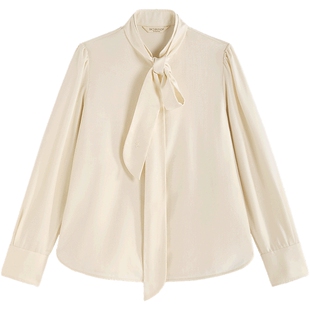 EXCEPTION例外女装绵羊毛中式珠绣可拆卸蝴蝶结领带设计衬衫上衣