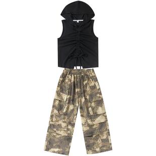 儿童街舞潮服表演服男童酷帅嘻哈女童爵士舞服装迷彩裤子演出服夏