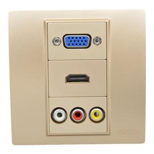 86香槟色多媒体插座 免焊VGA红黄白莲花音视频HDMI高清延长线面板