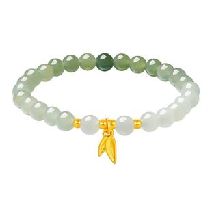 TSL谢瑞麟3D硬金竹叶和田玉手串黄金手链足金弹力绳新品XM786