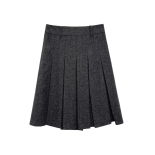 3ts秋冬羊毛灰色毛呢半身裙miu系a字裙格雷系百褶裙短裙