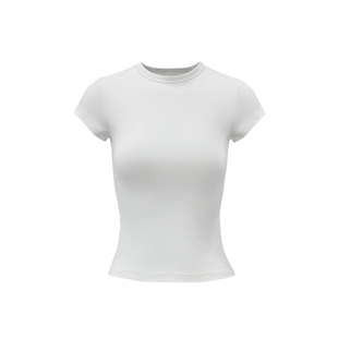 韩系正肩神仙百搭简约圆领修身针织短袖T恤正肩短袖粉色短袖上衣