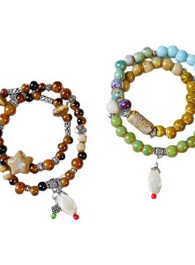 新中式双圈景德镇陶瓷手链饰品女民族风手串高级感一缕青瓷配饰