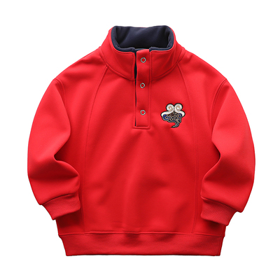 男童红色加绒卫衣冬装新年款