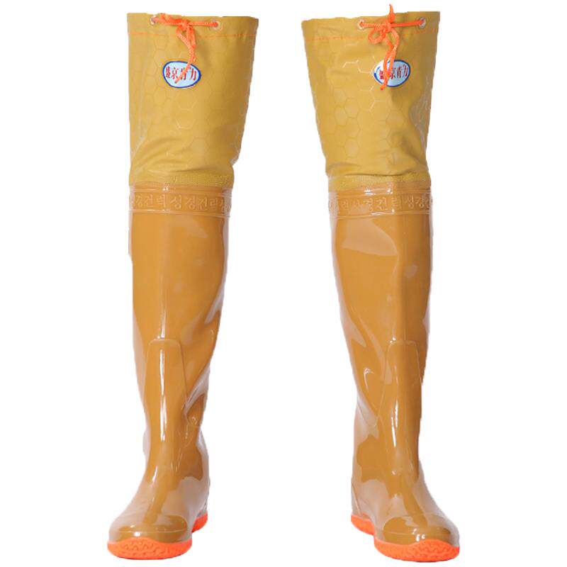 插秧水鞋男高筒过膝长筒雨鞋轻便软平底水田靴子女连体捕鱼下水裤