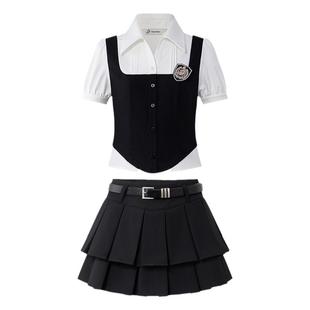 惠子小姐学院风制服套装巨好看假两件衬衫短袖半身裙东京岁时记JK
