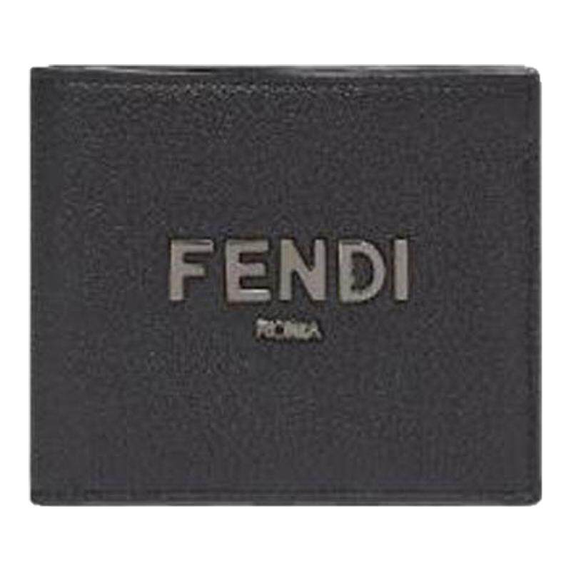 FENDI芬迪新款男士logo贴标黑色对折卡片夹钱包7M0169 ALA8