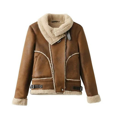 试衣间仿羊羔绒连帽外套拉链开衫