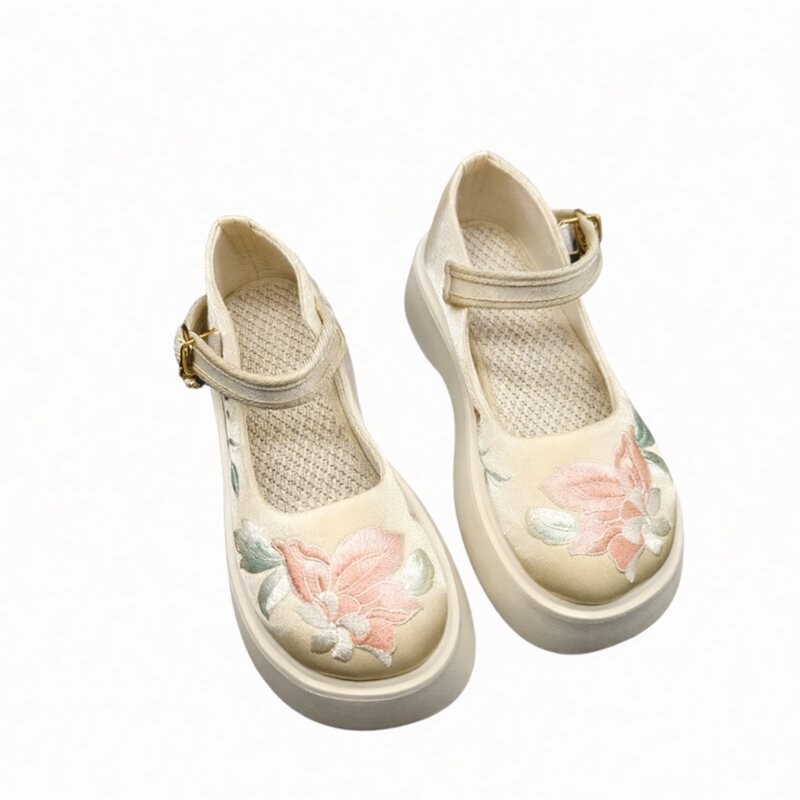汉艺莲古风汉服鞋子女增高夏季厚底新中式国风绣花鞋软底布鞋成人