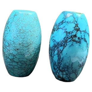 湖北天然原矿高瓷无优化绿松石单珠桶珠老型散珠星月菩提配珠配饰