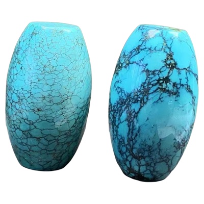 湖北天然原矿高瓷无优化绿松石单珠桶珠老型散珠星月菩提配珠配饰