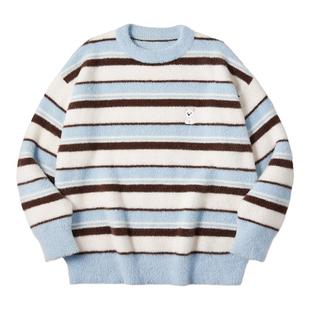 PSO Brand男装女装可爱小狗条纹圆领毛衣外套慵懒情侣上衣秋季潮