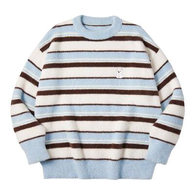 PSO Brand男装女装可爱小狗条纹圆领毛衣外套慵懒情侣上衣秋季潮