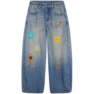 落落狷介加绒弯刀刺绣牛仔裤女