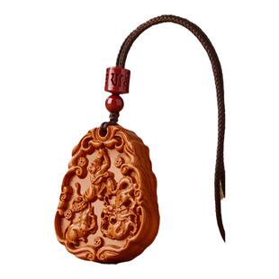 桃木吊坠本命年十二生肖护身符女士三合项链挂件守护神汽车挂饰男