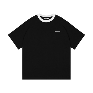 wassuphouse撞色短袖T恤男女同款圆领纯棉宽松休闲半袖短袖男t恤