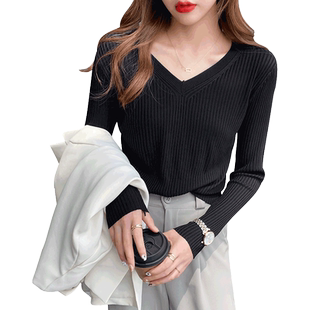 v领针织衫女大码2025年新款毛衣春秋薄款长袖打底衫内搭早秋上衣
