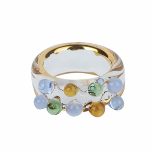 SSIXEE 白羊座系列 设计师品牌定制多彩玻璃珠24K纯黄金鎏金戒指