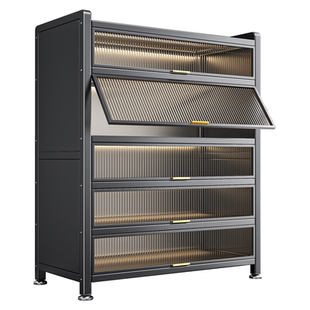 蓝博湾厨房置物架落地多层收纳柜子家用防尘碳钢餐边柜微波炉橱柜