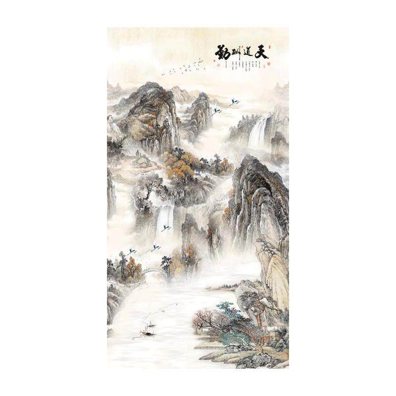 墙纸定制3d中式山水电视背景墙壁纸客厅挑高壁布别墅玄关墙布壁画