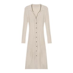 MULVAN 【现货7.5折】V领中长款针织开衫女秋修身显瘦慵懒外套