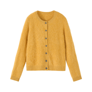 小禾【小蜜蜂】羊毛桑蚕丝水洗拉绒夹花蜜蜂元素扣温柔针织开衫女