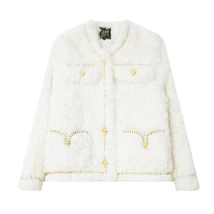 白鹿语夹棉加厚圆领短外套冬款小香气质仿托卡羊羔毛棉衣大衣女