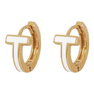 G/S 简约高级感T字设计白色滴釉小耳圈法式优雅耳环迷你十字耳扣