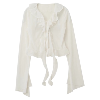 SoloForTwo微透荷叶边衬衫上衣