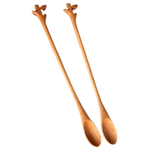 2支 原木搅拌勺精致木质小勺创意家用日式咖啡勺长柄甜品蜂蜜勺子
