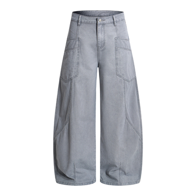 正面贴袋浅灰工装弯刀裤