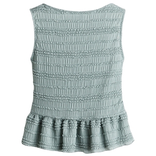 HM女装背心吊带春季荷叶边装饰裙摆一字领上衣1296594