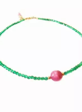 瑞铺原创天然小刻面祖母绿水晶锁骨链个性简约生日碧玺颈链项链女