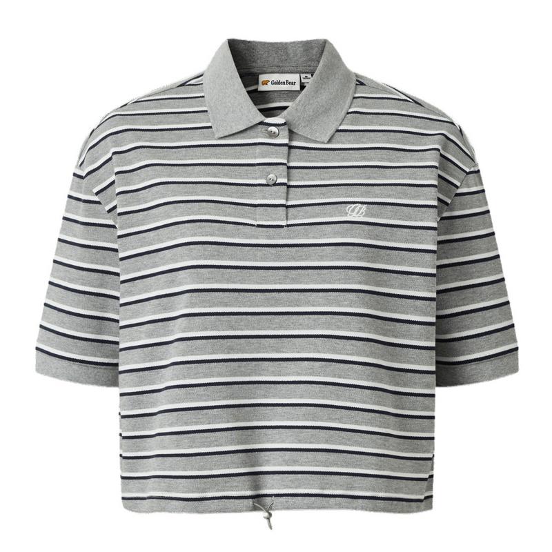 【夏季新品】GOLDEN BEAR/金熊2026女士条纹莱卡珠地棉短袖POLO衫