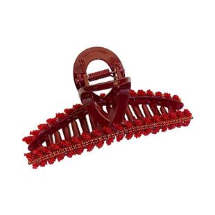 新年酒红色大号抓夹女2026新款珍珠花朵发夹后脑勺盘发蝴蝶结头饰