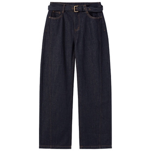 热风女士宽松牛仔裤2026年春季新款时尚双缝线设计感弯刀牛仔裤