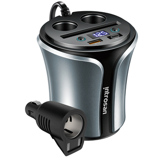 英才星车载充电器 QC快充数显点烟头智能汽车通用杯式车充点烟器