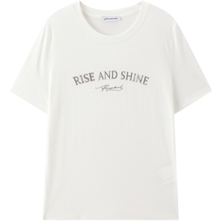 太平鸟 亚麻混纺正肩短袖T恤26春夏新款女士字母印花休闲上衣多搭