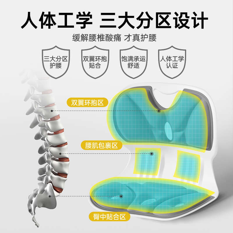 人体工学护腰坐垫椅子办公室工位久坐神器腰部支撑拖靠背靠垫一体
