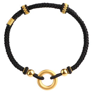 如意平安扣手链男士转运珠金珠本命年红绳黄金情侣手绳情人节礼物