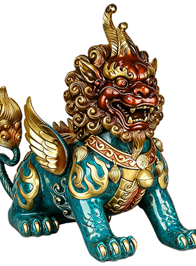 威震貔貅纯黄铜摆件一对招财礼品
