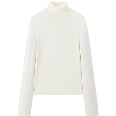 【商场同款】乐町翻领含羊毛打底衫女冬新款白色长袖T恤C8CPF4138