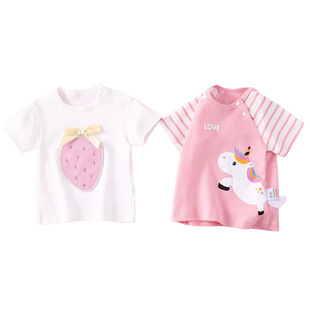 儿童打底衫春夏季新款男女童短袖t恤纯棉宝宝上衣中袖卡通1-5岁潮