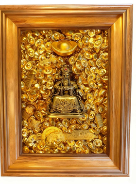 慈风阁高档财库相框摆件水晶古法错金十二生肖财神爷财神招财套装