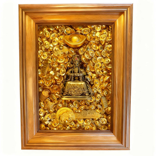 慈风阁高档财库相框摆件水晶古法错金十二生肖财神爷财神招财套装