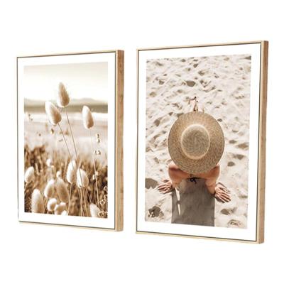 奶油原木风装饰画客厅背景墙