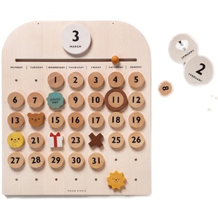 Moon Picnic 木制家居装饰日历木头挂饰木质儿童过家家想象力玩具
