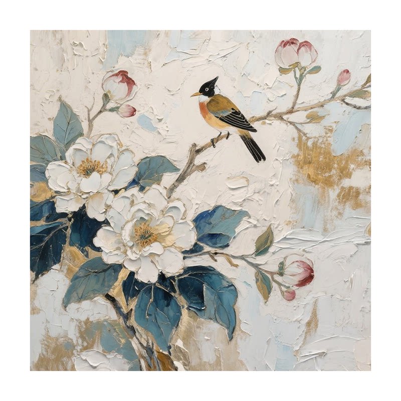 白鹿艺术纯手绘中式花鸟风景油画