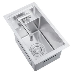 隐藏吧台水槽厨房隐形纳米304不锈钢手工单槽带盖中岛小号洗菜盆
